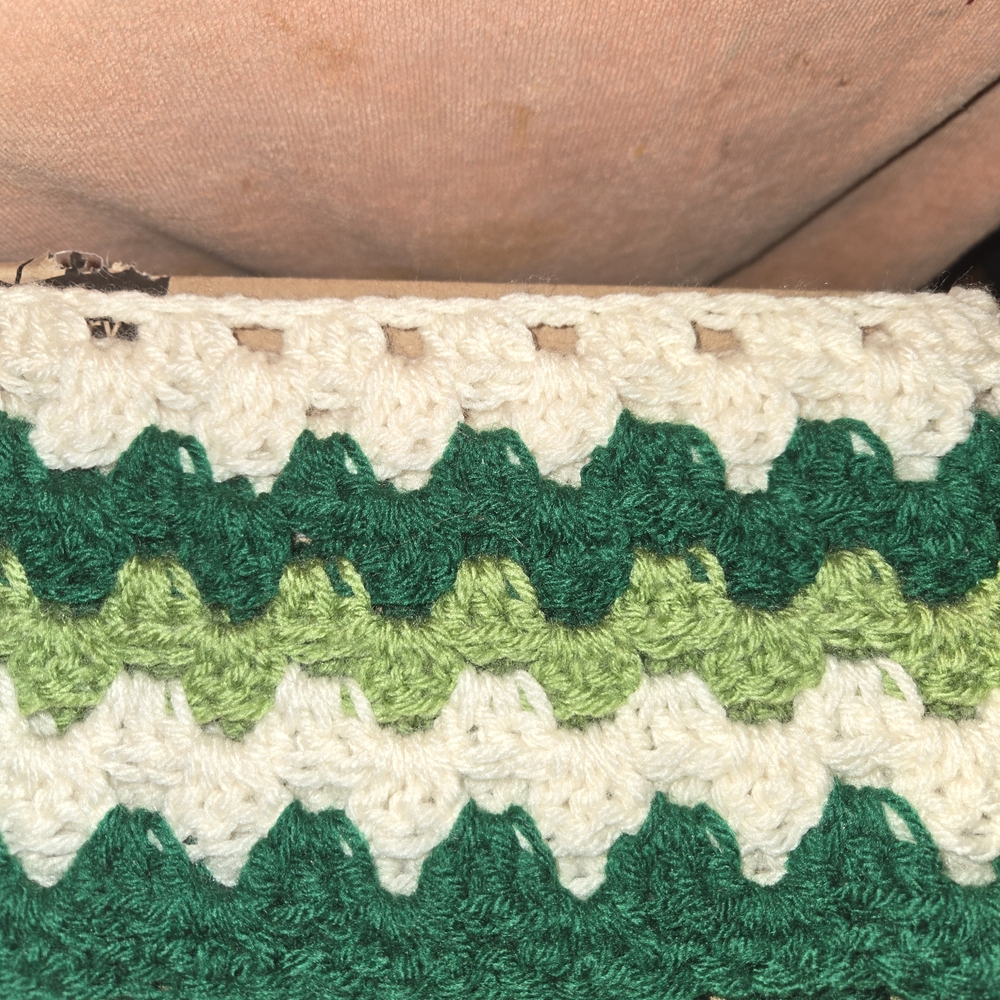 Handcrafted Green and Cream Throw